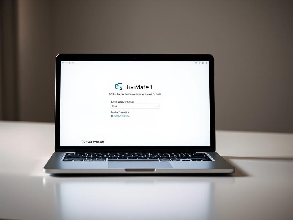 A well-lit, high-resolution desktop scene featuring a modern Windows 11 laptop or PC displaying the TiviMate Premium activation screen. The laptop is situated on a clean, minimalist desk, with a sleek, aluminum body and a vibrant, high-definition display. The laptop's screen shows the TiviMate Premium activation interface, with clear and legible text, intuitive menu options, and a sense of seamless integration with the Windows 11 operating system. The overall atmosphere is one of professionalism, productivity, and a premium user experience.