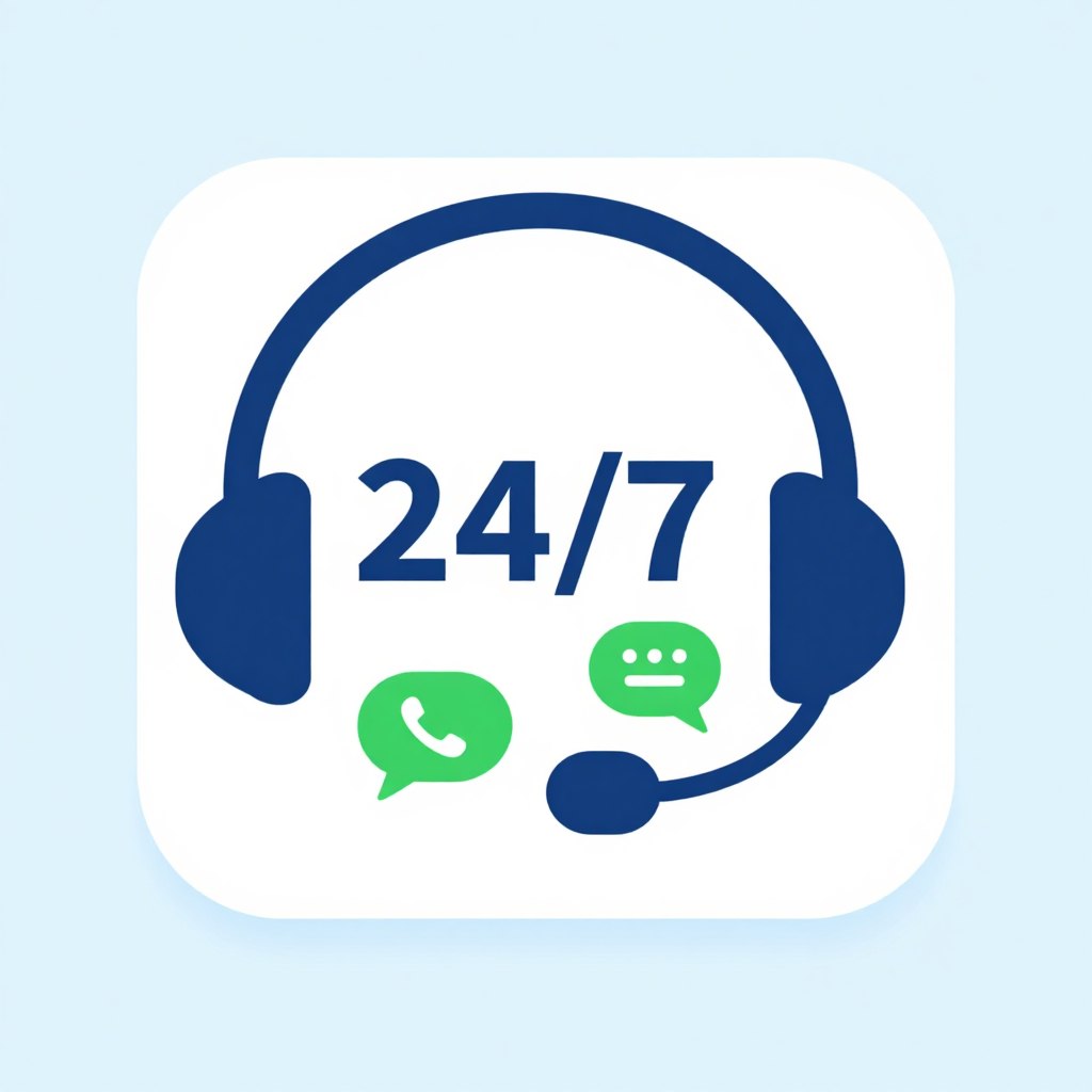 24/7 customer support icon with headset and communication symbols