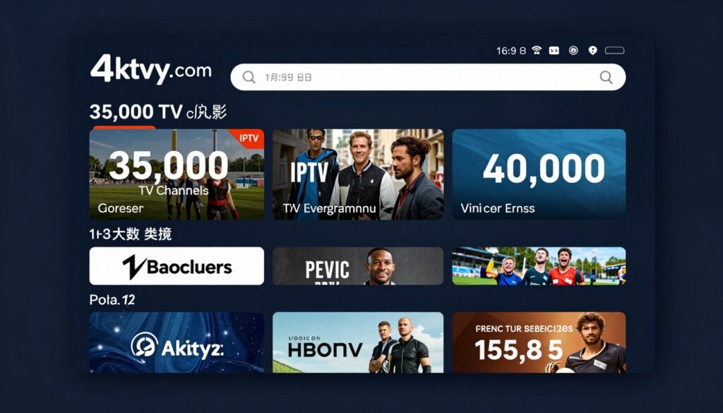 4ktvy.com IPTV service promotional interface showing features