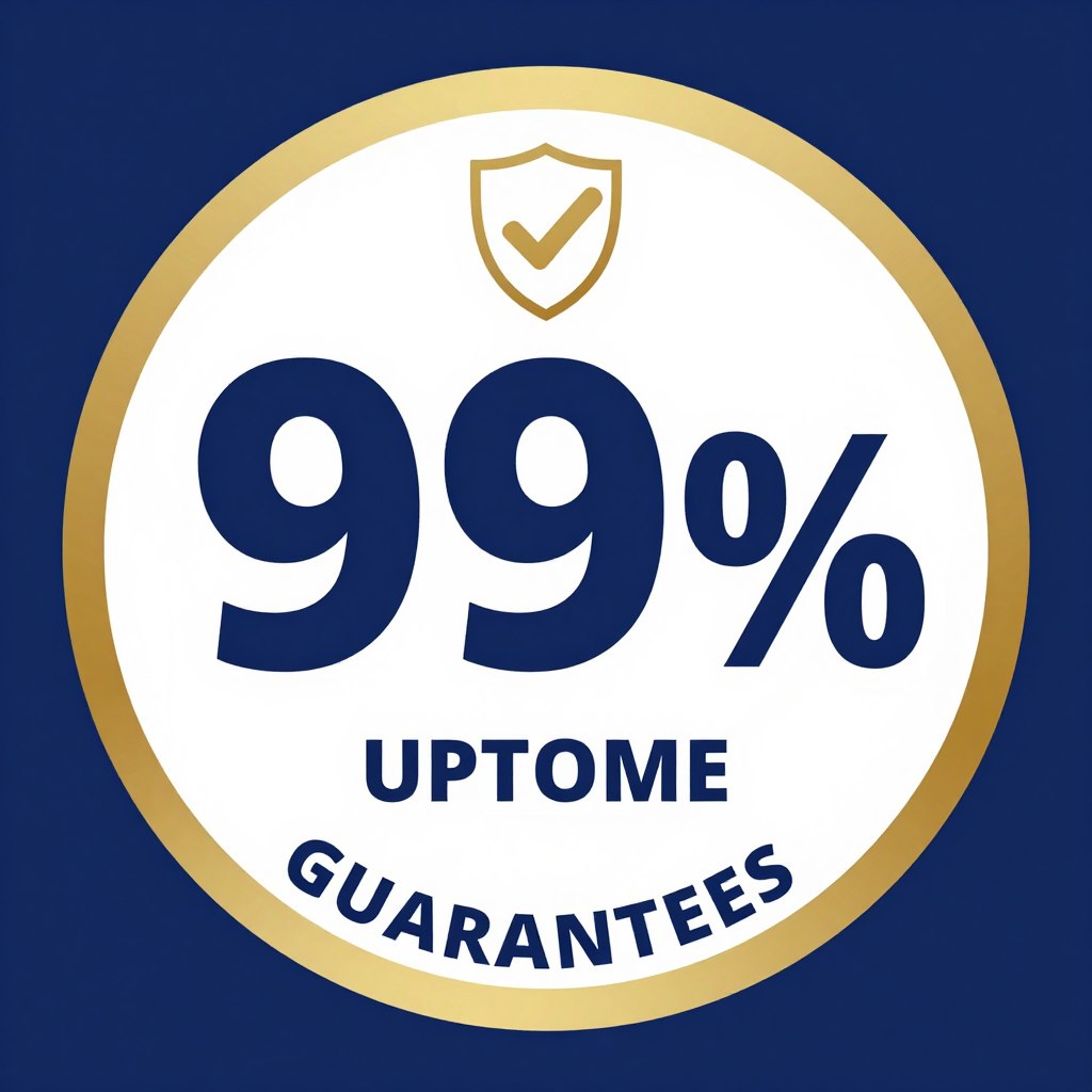 99 percent uptime badge with reliability guarantee symbol