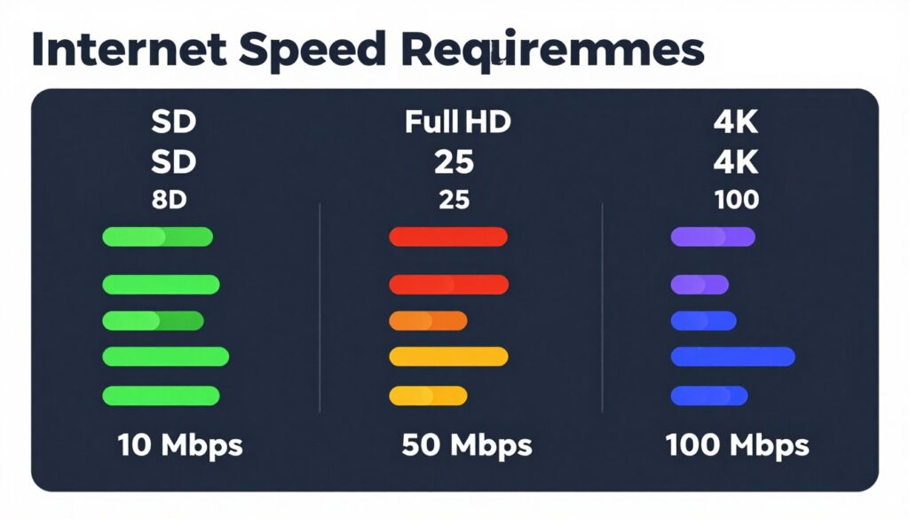 Bandwidth speed test showing requirements for different IPTV service quality levels