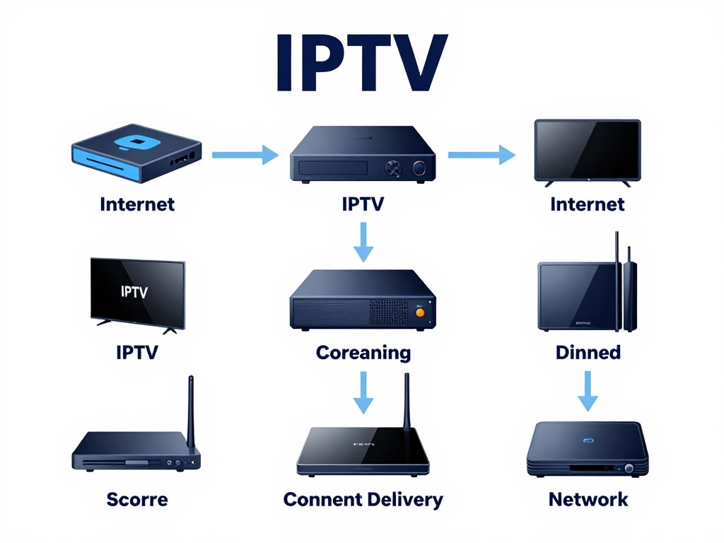 Diagram explaining internet protocol television technology and streaming process