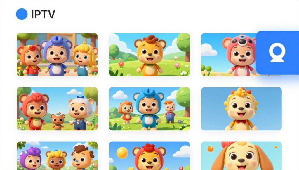 Family-friendly IPTV interface showing children's channel options and parental control features
