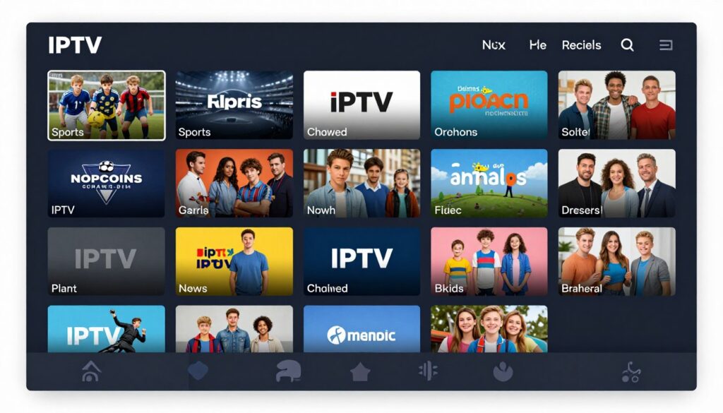 IPTV USA channel guide showing extensive live channels and categories