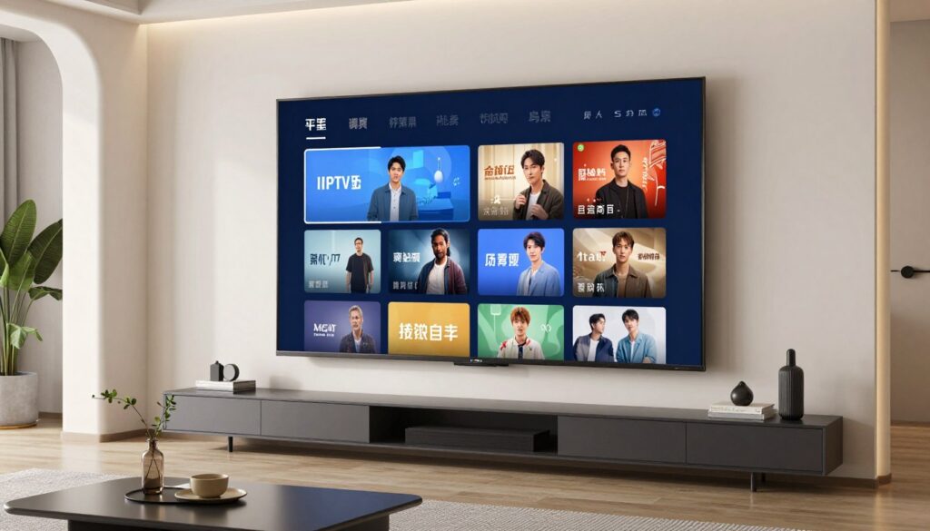 IPTV USA streaming service showing multiple live channels on smart TV screen