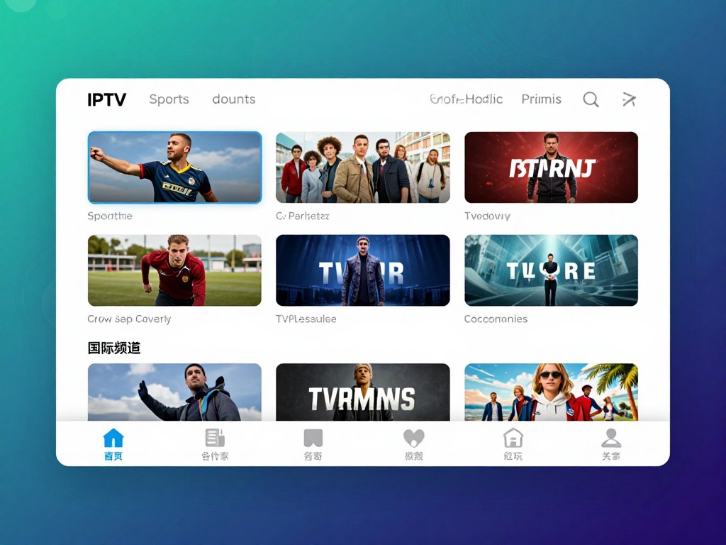 IPTV streaming interface showing diverse content categories and channels