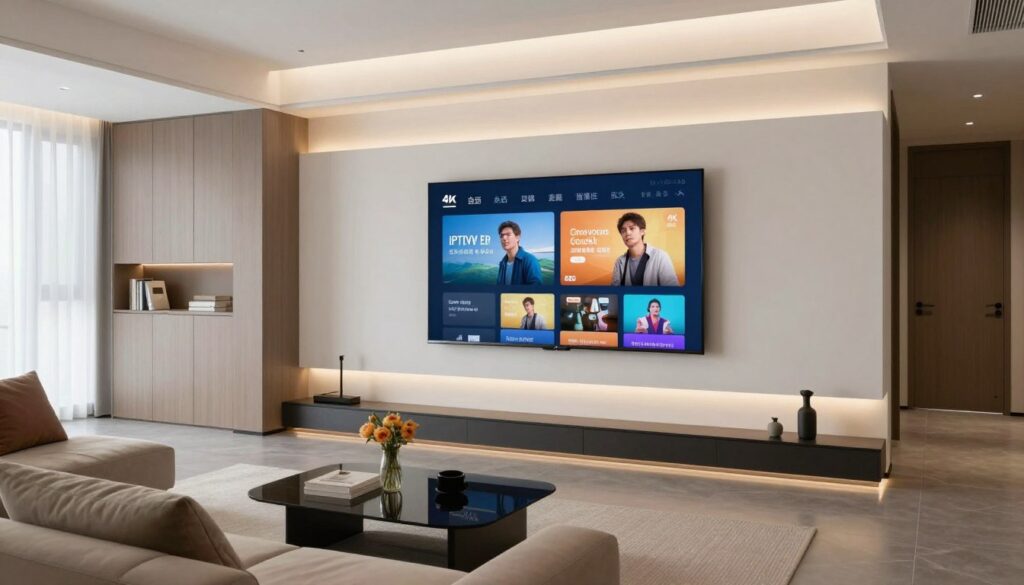 Modern home entertainment setup with IPTV streaming service