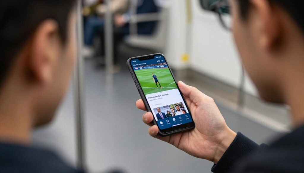 Person watching IPTV on smartphone while commuting