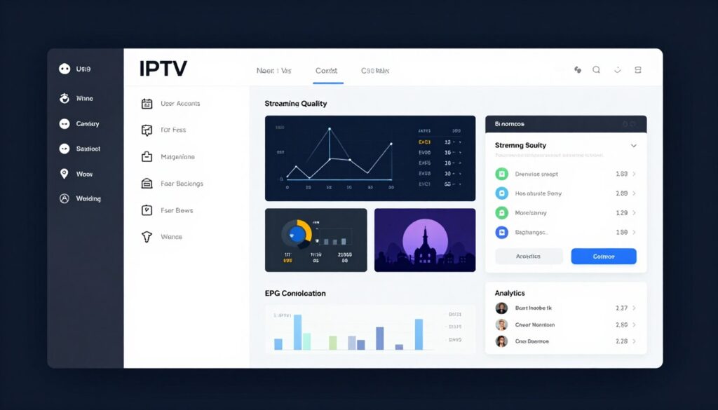 Professional IPTV service control panel showing management features and settings