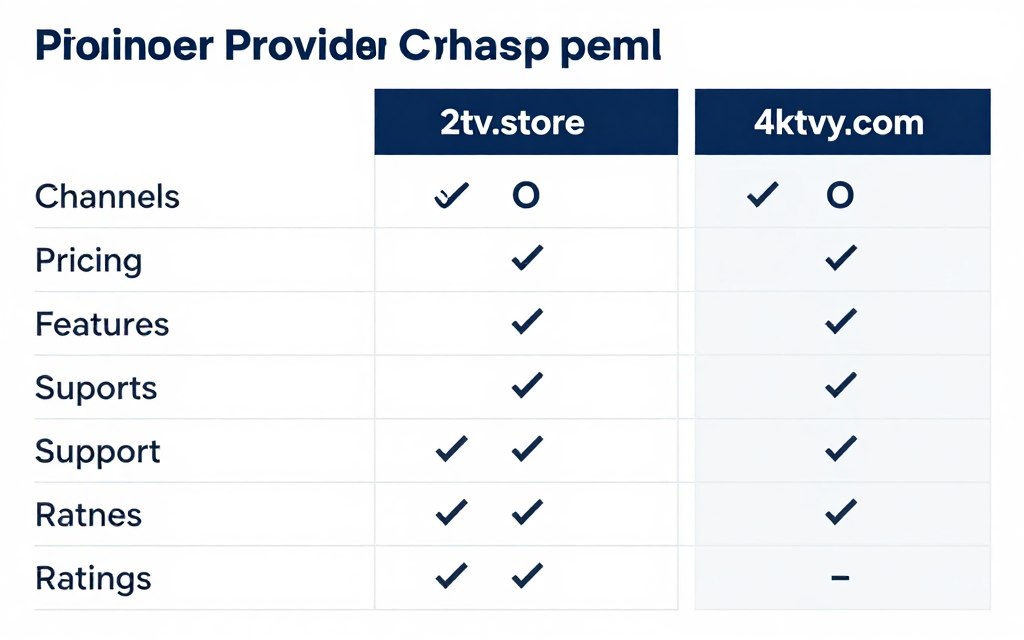 Side-by-side comparison table of top IPTV service providers