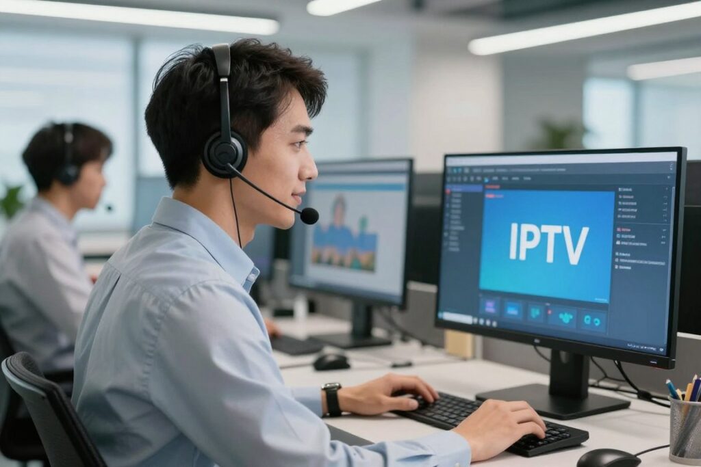 customer service representative helping user with iptv setup