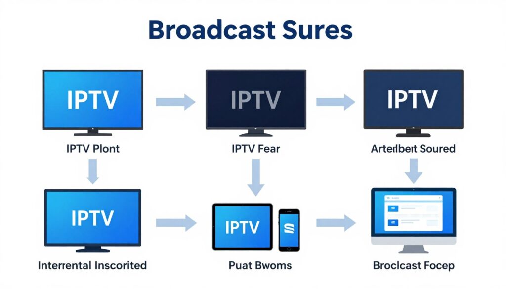 diagram showing iptv service signal flow from content source to home devices