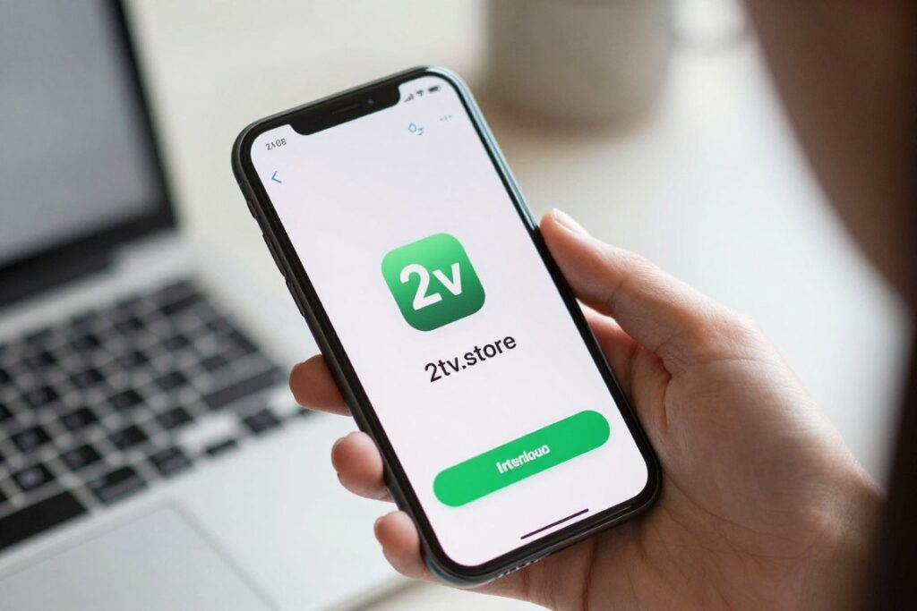 downloading 2tv.store app from app store on smartphone
