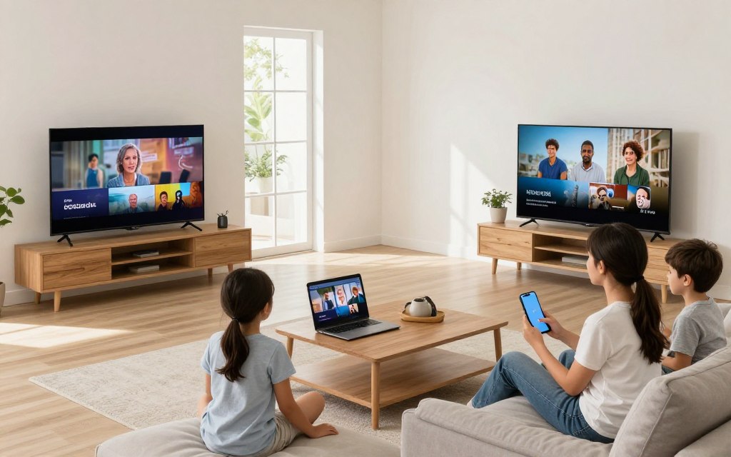 family members each watching different content on separate devices