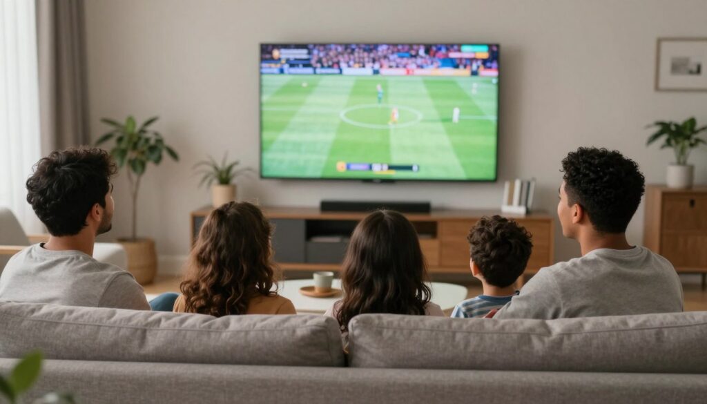 happy family watching iptv streaming content together on large screen