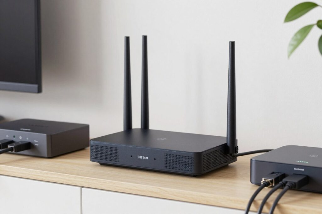 home network setup with router and streaming devices