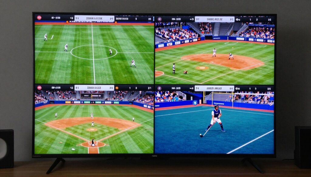 iptv multi screen showing four different sporting events simultaneously