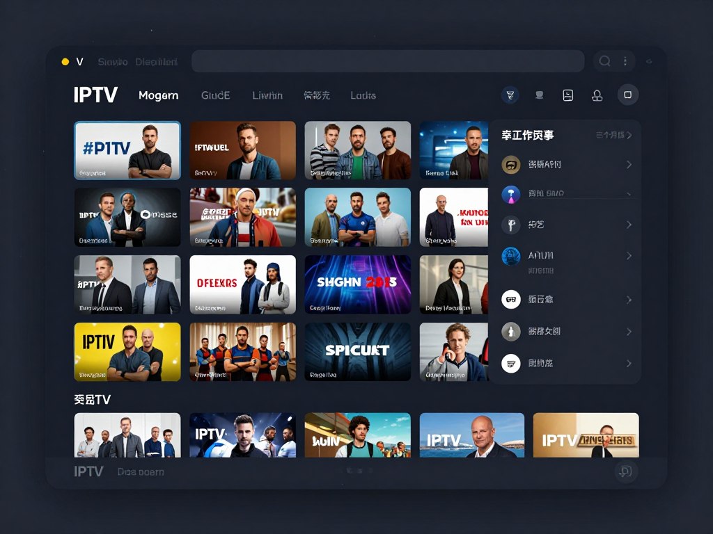 iptv player interface showing live channels and on-demand content