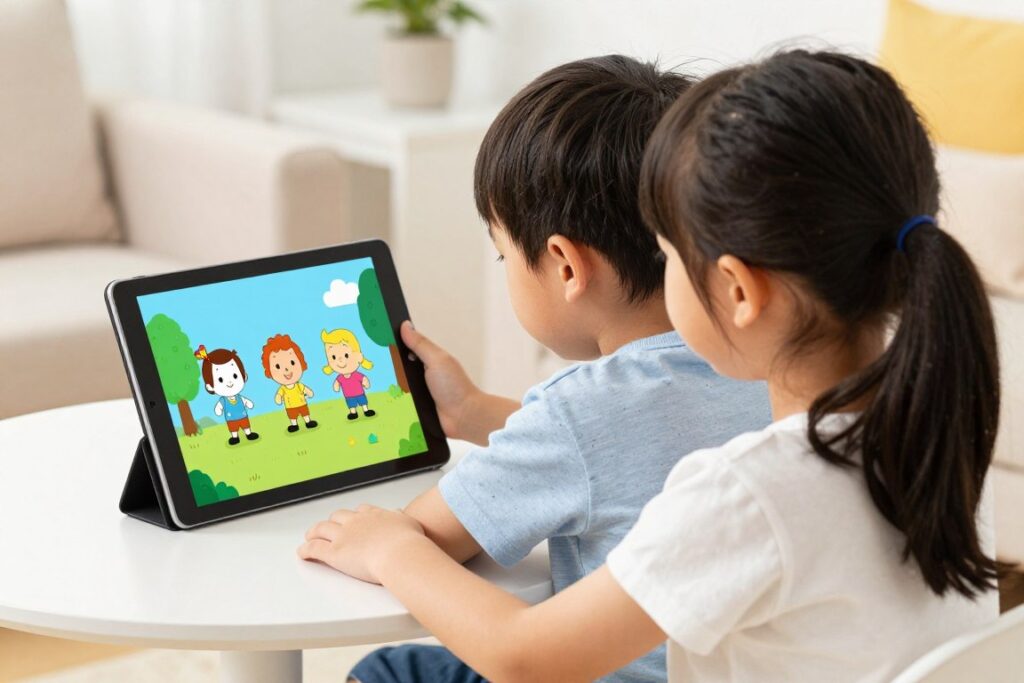 kids watching child-friendly iptv content on tablet