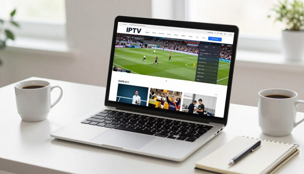 laptop screen showing iptv streaming in web browser