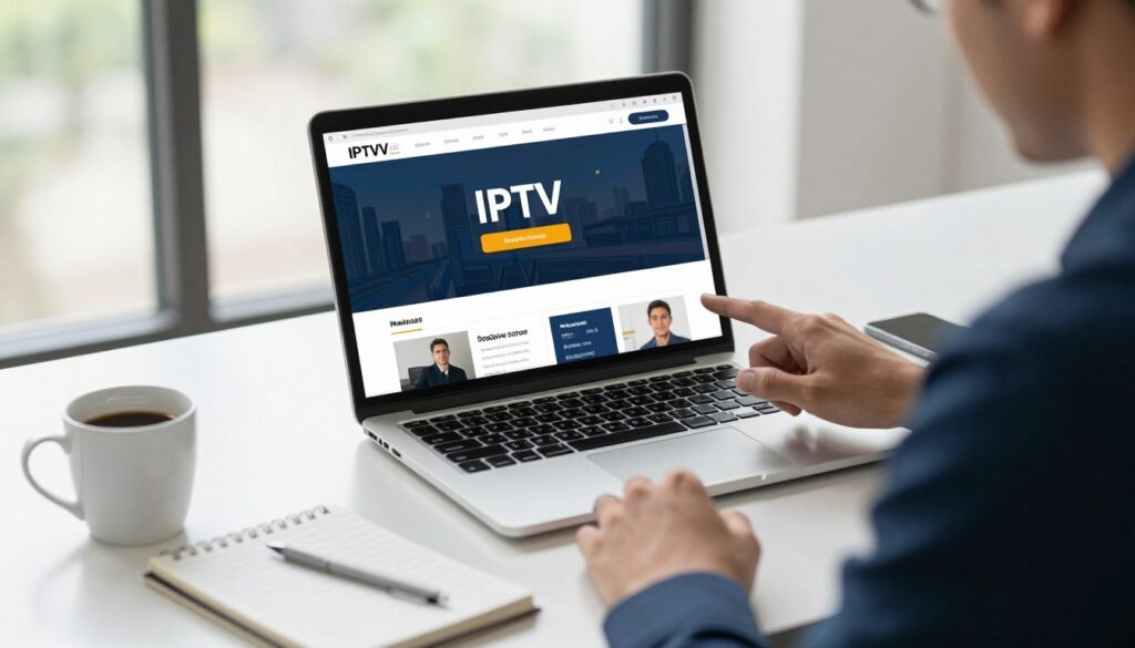 person comparing different iptv service options on laptop